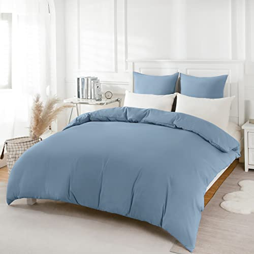 REDKEY Bettwäsche 240x220 3-teilig Graublau - Mikrofaser Bettwäsche-Set mit Reißverschluss, 240 x 220 cm Bettbezug und 2 x 80 x 80 cm Kissenbezüge