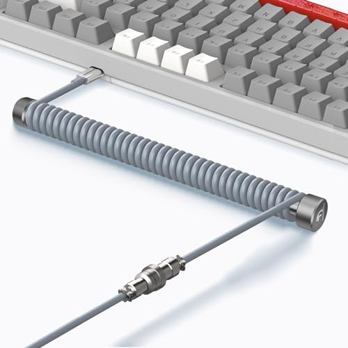 MAMBASNAKE Custom Spiral Tastaturkabel und Aviator Cable Winder Set – Aviator Cable Fixed Rod Metall Gewichtsstange + Spiral USB-C-Kabel mit Abnehmbar Luftfahrtstecker von Gaming-Tastaturen – Grau