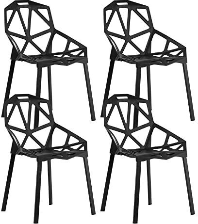 Home Collective Esszimmerstuhl Stuhl Gartenstuhl Wohnzimmerstuhl | Schale aus Kunststoff, Füße aus Metall Stuhl mit stilvollem, ergonomischem Sitzkomfort bis zu 120 kg belastbar schwarz 4er Set