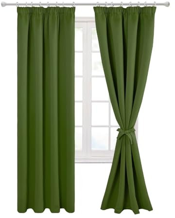 Hiasan Green Curtains for Living Room Blackout Curtain for Bedroom Thermal Curtains Pencil Pleat 46 x 72 Inch 2 Panels with Tiebacks