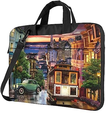 HaLvah San Francisco bedruckte Laptop-Tragetasche, Computertasche, Business-Laptophülle, Laptop-Umhängetasche, Schwarz , 14 inch