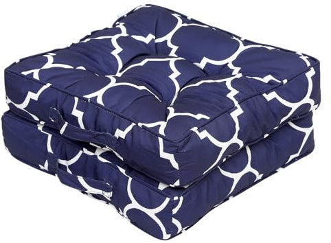 RACE LEAF Sessel-Sitzkissen, groß, fest, 45 x 45 x 10 cm, quadratisches Sitzkissen, Gartenstuhlkissen, rutschfeste Partikel an der Unterseite (blauer Druck)