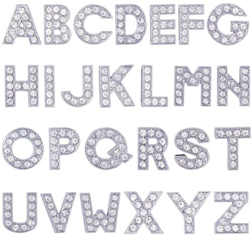 SUNNYCLUE 1 Box 52Pcs Rhinestone Slide Beads Alphabet Letter Beads Rhinestones Letter Charms Shiny A-Z Alphabet Charms Slider Spacer Loose for Jewellery Making DIY Craft Supplies