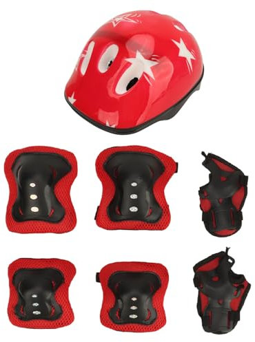 PenRux Juego de Equipo de Protección para Niños, Rodilleras, Casco de Bicicleta Ajustable para Niños, Coderas, Muñequeras para Niña y Niño, Juego de Equipo de Protección para Niños (Rojo)