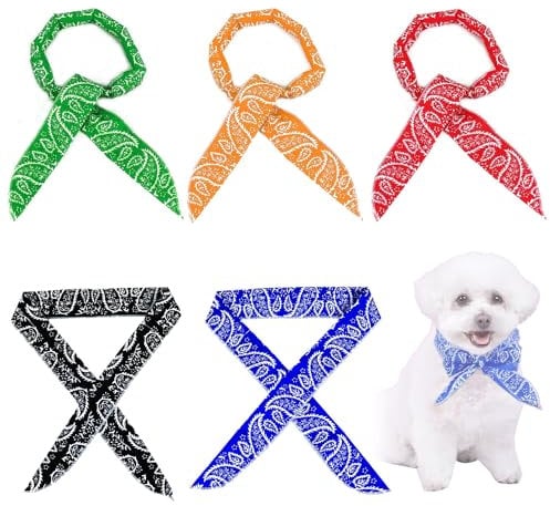 5 Pcs Dog Cooling Bandana, Dogs Cats Cooling Collar Scarf, Pet Breathable Scarf, Chill Out Pet Ice Kerchief, Dog Cat Ice Collar, Pets Neck Wrap Kerchief, Supplies Suitable for Summer Hot Weather