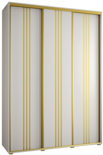 MEBLE KRYSPOL Davos 6 170 Schlafzimmerschrank mit DREI Schiebetüren - Moderner Kleiderschrank mit Kleiderstange und Regalen - 235,2x170x45 cm - Weiß Weiß Gold