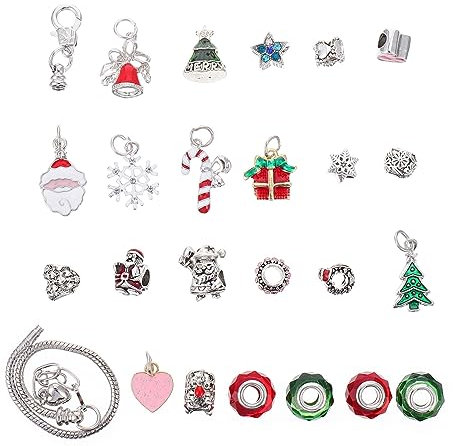 Abaodam 1 Satz Weihnachtsarmband-set Adventskalender Handverzierung Weihnachtsbaum Hängende Ornamente 2021 Schmuckgeschenk Diy Armband Handzubehör Schmuckset Kind Schmücken Mini Legierung