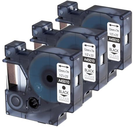 nanologi 3x Kompatibel für Bänder D1 45010 S0720500 Schwarz auf Klar, 12 mm x 7 m, Ersatz für DYMO LabelManager LM 160 210D 220P 260P 280 360D 420P 450D 500TS PnP MobileLabelPoint LabelWriter LW 400