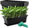 JOIKIT 6 fioriere in plastica bianca da 43 cm, vaso di plastica per fiori da esterno rettangolare, grandi fioriere da davanzale con vassoio rimovibile ed etichetta verde per piante per giardino