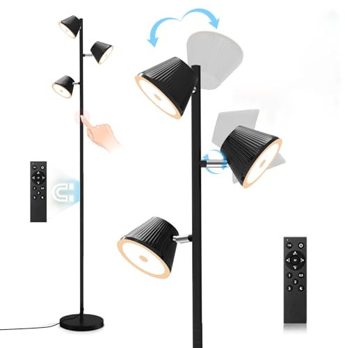 LED Tree Floor Lamp 42 W, 4200 Lumens Super Bright Floor Lamps for Living Room with Remote & Touch Control, 3 Rotatable Lights 4 Colour Temperatures, Modern Tall Standing Lamp for Bedroom Office