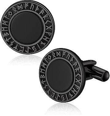 Bandmax Schwarzer Manschettenknopf Achatstein Edelstahl Runen Manschettenknöpfe Herren Cufflinks for Men Wikinger Shmuck für Hochzeit Hemd