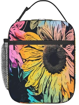 Isolierte Lunchbox für Damen, Mädchen, Kinder, Sonnenblumen-Lunchbox für Arbeit, Picknick, Schule, Reisen, Wandern, Strand oder Angeln, Polyester, bunte Sonnenblumen-Blumen-Motive