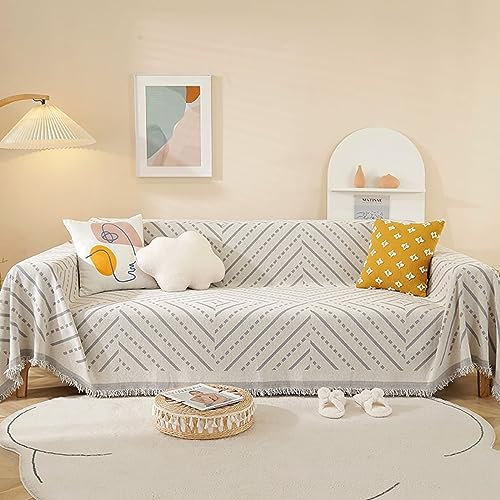 Bishilin Sofa Überzug 1 Sitzer 180x180CM, Sofabezug Ecksofa Nordisch Hellgrau mit Gestreift Couchbezug Eckcouch Katzenschutz Universal
