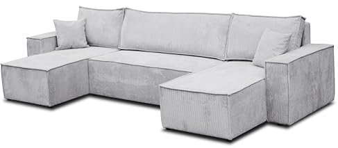 VENASI MÖBEL Hugo U-Form Ecksofa mit Schlaffunktion und Bettkasten, Sofa Eckcouch U Form Schlafsofa (Hellgrau)