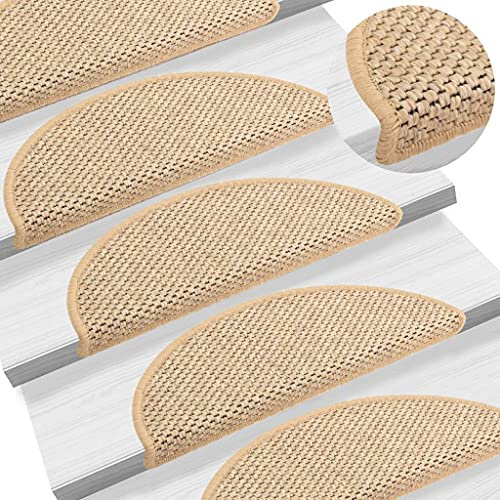 CINDERFUL Treppenmatten Selbstklebend Sisal 15 STK. 65x21x4 cm Hellbeige, Haushaltsbedarf, Stufenteppiche