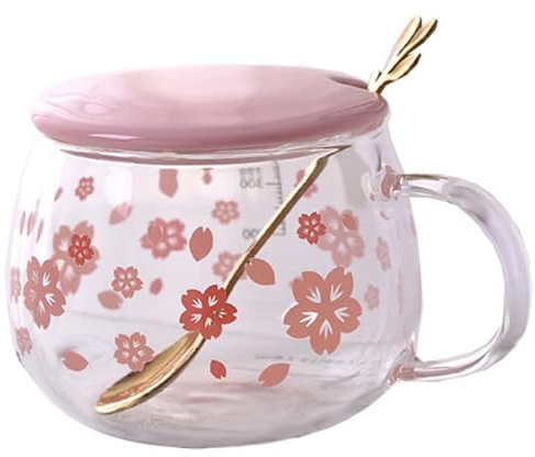 TAMUME Blühende Sakura Teeservice - Teetasse aus Glas mit Porzellansieb und Deckel