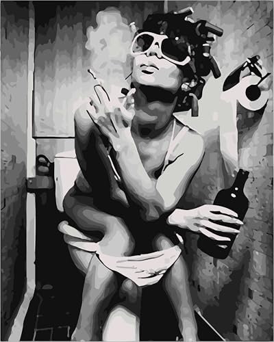 PNDGMCSY Numero D Art Tableau Peinture Huile Sur Toile Numéro Kit Diy À L'Huile Dessin Pour Adultes Bricolage Par Des Kits Nombres Cadeaux Femme Qui Fume Dans Les Toilettes 50Cmx40Cm