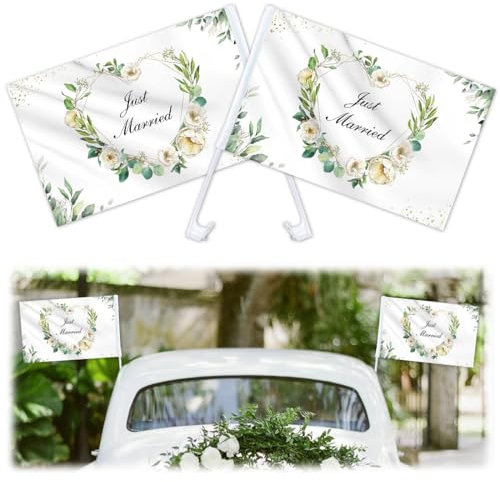 2 Stück Hochzeit Auto Deko, Just Married Autofahne, Fahnen für Wedding Auto, Hochzeitsauto Deko, Hochzeitsdeko Auto Fahne(47×30cm)