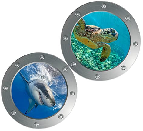 RORPOIR 2stücke Porthole Wandsticker Mit Maritimen Tieren Kreative Unterwasserwelt Wanddekoration Für Kinderzimmer Und Schlafzimmer Selbstklebend Und Langlebig