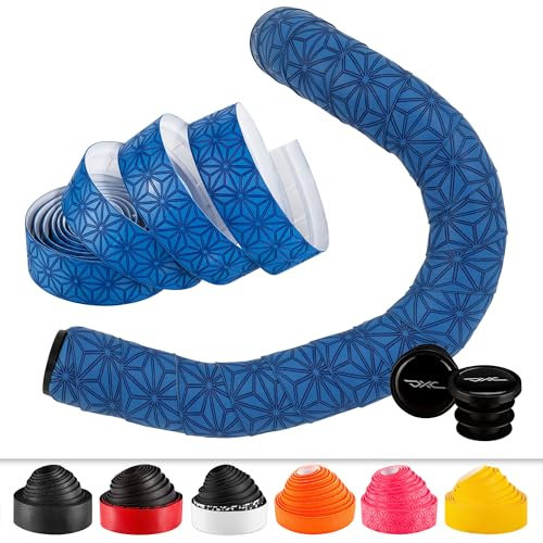DXC BT Lenkerband Rennrad/Lenkerband Gravel Paar verschiedene Designs/Farben 3cm x 210cm, Dicke 3mm, Bar Tape, Bartape Griffband (Embossed Stars, blau)