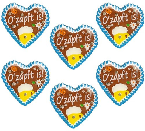 iZoeL 6 STK Oktoberfest Anstecker Pin, O'Zapft is'' im Lebkuchenherzen Design Oktoberfest Deko Accessories Damen Herren für Oktoberfest Fasching Geburtstag Firmenfeier Junggesellenabschied