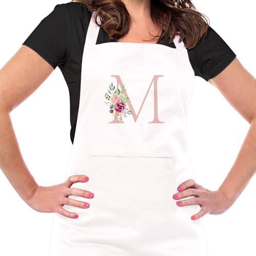 Ysound Initialen Schürzen Frauen Kochschürze Verstellbare Backschürze Kochschürze Baumwolle Küchenschürze als Einweihungsgeschenk, Geschenk für Frauen Mama Oma zum Einzug Geburtstag Muttertag (M)
