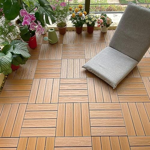 ININOSNP Hochbelastbar 1 Stück langlebige ineinandergreifende Bodenfliesen for den Außenbereich sind leicht zu reinigen, Gartenböden schützen Böden(Teak)