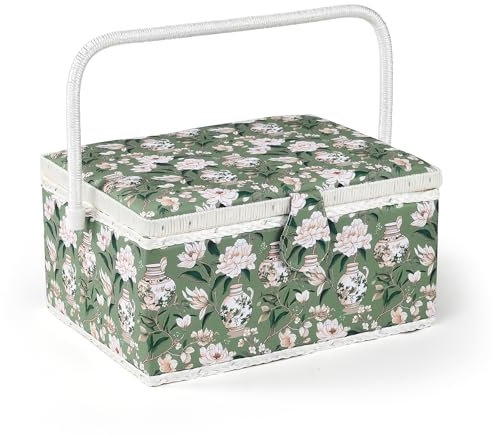 NOTIONSLAND Nähkörbe für Zuhause, Groß Nähbox zur Aufbewahrung und Organisation, Nähkorb mit Zubehör, Geschenk für Weihnachten, Erntedank, Muttertag (Grün)