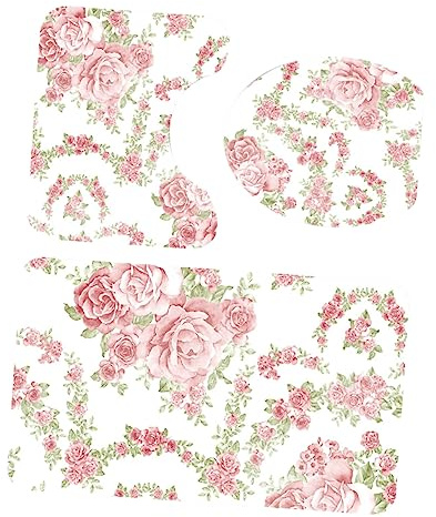 Alipis Ensemble Tapis de Toilette Imprimé Roses, Antidérapant, Absorbant, Polyester Doux, Taille Standard, pour Salle de Bain et Toilettes, Lot 3 Pièces