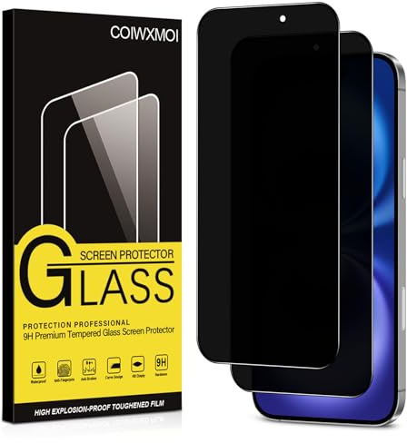 Coiwxmoi Protector Pantalla Privacidad para iPhone 16 Cristal Vidrio Templado Antiespia 9H Dureza Anti-Arañazos Antihuellas Anti Espía Protectora Película Sin Burbujas Privacy Screen,2 Piezas