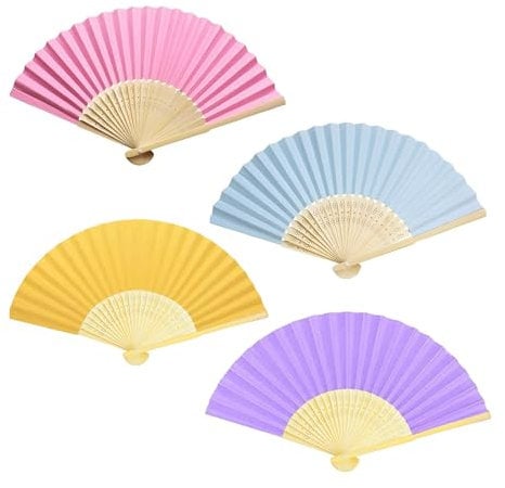 CavspkArt 4 Pcs Paper Hand Fan,Bamboo DIY Hand Fans Folding,Handmade Handheld Fans for Kids,Paper folding Fan Handheld for Wedding Party Favours,Home Decorations,Photo Props (Multicolour)