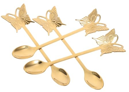 Zerodeko 4 pezzi Cucchiai da Dessert Acciaio con Lungo Cucchiai Portata per Insalata e Dessert Design Semplice e Resistente Uso Casa e Ristoranti