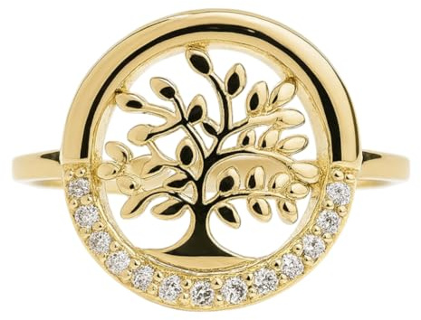 Bague Femme Arbre de Vie Plaqué Or 18 Carats avec Oxydes de Zirconium – Bijou Symbolique Élégant, Cadeau Raffiné et Porte-Bonheur
