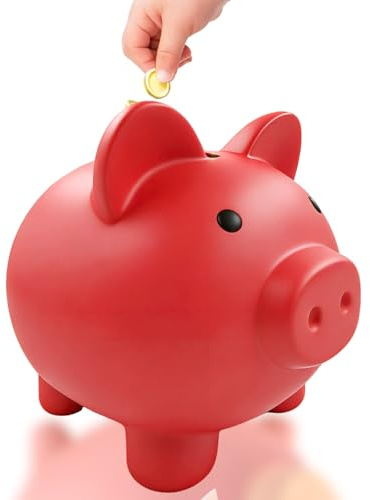Rot Sparschwein, Plastikspardose, Niedliche Münzen Sparbüchse,Geldbanken, Kleines Wechselschwein, Kleingeld Sparschwein für Kinder Jungen, Mädchen, und Erwachsene (L)