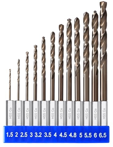 Yeahsoou Cobalt Hex Drill Bit Set（1.5mm-6.5mm/13-Piece), M35 HSS Impact Drill Bits for Metal and Hard Steel, with Index Holder