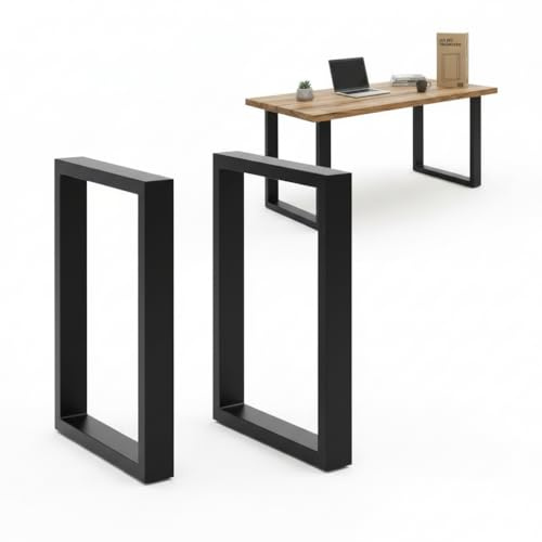 Mucola Tischkufen Tischbeine Tischgestell 2er Set 80x72 cm Stahl Schwarz | Untergestell für Esstisch, Schreibtisch und Bank, Vierkantprofil 80x40 mm, inkl. Bodenschoner und Montagematerial