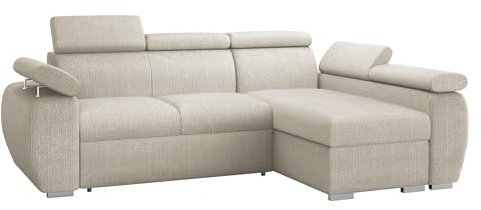 Mirjan24 Ecksofa Boston Mini, Eckcouch mit Schlaffunktion und Bettkasten, Polsterecke mit Einstellbare Kopfstützen, L-Sofa, Polstergarnitur, Wohnlandschaft (Flow 03, Seite: Rechts, 2r+LC)