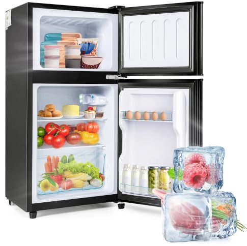 staronce Frigorifero Doppia Porta 60L, 22L Congelatore + 38L Frigo, E, Nero | Classe E 102kWh/anno, 45dB Silenzioso, 7 Temperature, LED, 86,8x45,5x42,5 cm, Design Nero Compatto.
