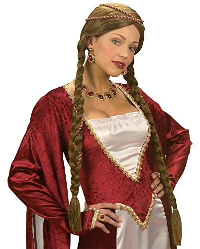 W WIDMANN MILANO Party Fashion Q0877 - Perücke Renaissance Dame, lange braune Zöpfe, Kunsthaar, Flechtfrisur