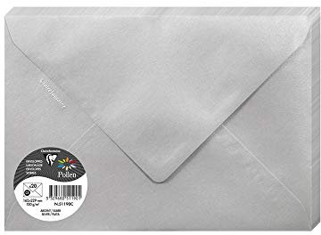 Clairefontaine 51190C - Packung mit 20 Umschlag Pollen Format C5 16,2x22,9 cm, 120g, gefüttert, ideal für Einladungen und Korrespondenz, Premium glattes Papier, Silber, 1 Pack