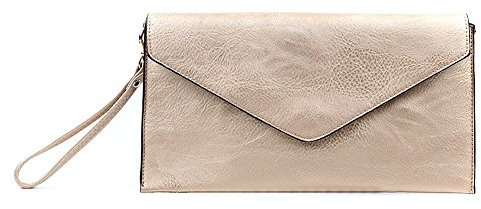Long & Son Women's Envelope Style, Wristlet,Shoulder, Clutch Bags. 120343 (Light Gold)