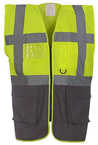 Yoko Hi-Vis Premium Executive/Manager Waistcoat / Jacket (S) (Hi Vis Yellow/Grey)