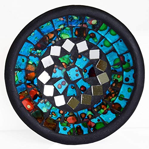 Simandra Mosaikschale Tonschale Glasschale Dekoschale Mosaik Kunsthandwerk Glassteine Deko rund Spiegel S Color Blau