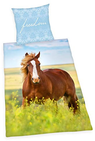 Herding Young Collection Bettwäsche-Set, Pferde Wendemotiv, Bettbezug 135 x 200 cm, Kopfkissenbezug 80 x 80 cm, Baumwolle/Renforcé