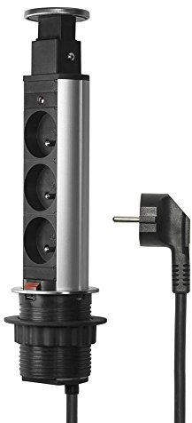 Elbe Inno Multiprise escamotable 3 Prises diamètre 60mm Bloc Prise escamotable Prise pour Plan de Travail Prise encastrable Plan de Travail Multiprise escamotable pour Cuisine Bureau Chambre