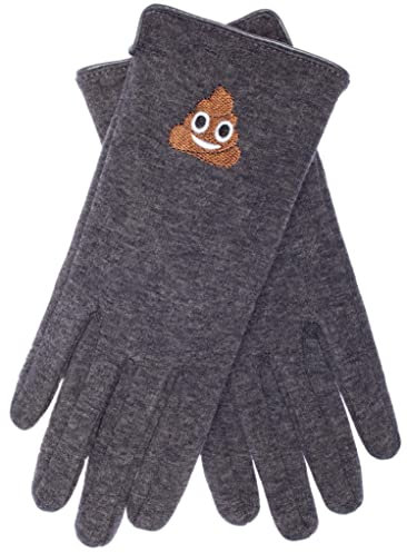 EEM Kinder Strick Handschuhe HAUFEN mit Touchscreen-Funktion und Emoji Stickerei, stretch; anthrazit, L