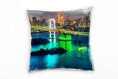 Paul Sinus Art City, Tokio, Japan, Nacht, Bedeutung, bunt Deko Kissen 40x40cm für Couch Sofa Lounge Zierkissen - Dekoration zum Wohlfühlen