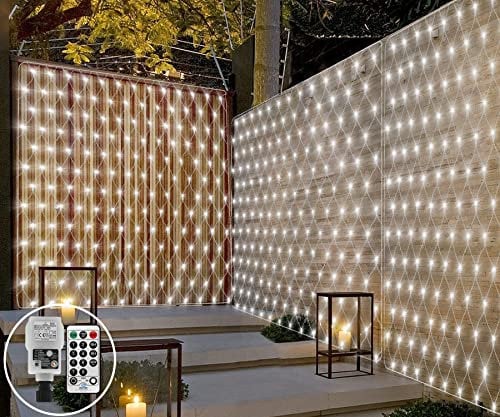 3M x 2M 200LED Outdoor Net Lights for Bushes, Outside Garden Tree Lights Mains Powered Mesh Light Linkable with Remote 8Mode for Curtain Gazebo Fence Decor(White)