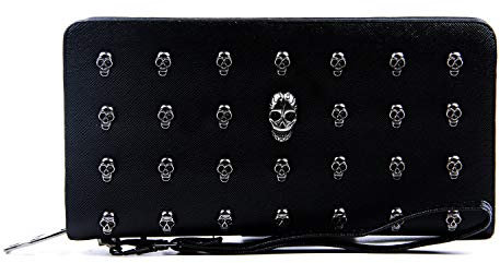 EVEOUT Damen Nieten Pu-Leder Lange Geldbörse mit Handgelenkband Punk-Stil Handtasche Handgelenkstasche