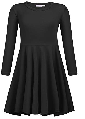trudge Robe Fille Noir Robes à Manches Longues Coton Enfants Robes à Col Rond Robes d'halloween Robe Funéraire Enfants 140/9-10 Ans